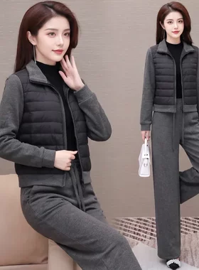 通勤风立领羽绒服两件套女2026冬季新款时尚气质加厚显瘦遮肉套装