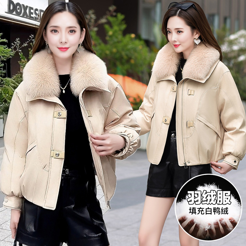 时尚气质韩版毛领羽绒服女2025冬季新款短款修身白鸭绒保暖外套潮