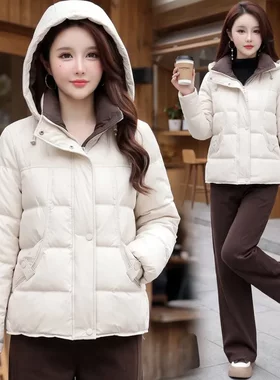 韩版连帽白鸭绒羽绒服女冬季新款短款修身加厚显瘦时尚保暖外套潮