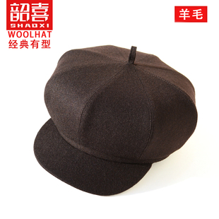 羊毛呢八角帽男春秋冬季中老年画家帽休闲保暖爷爷爸爸节日帽