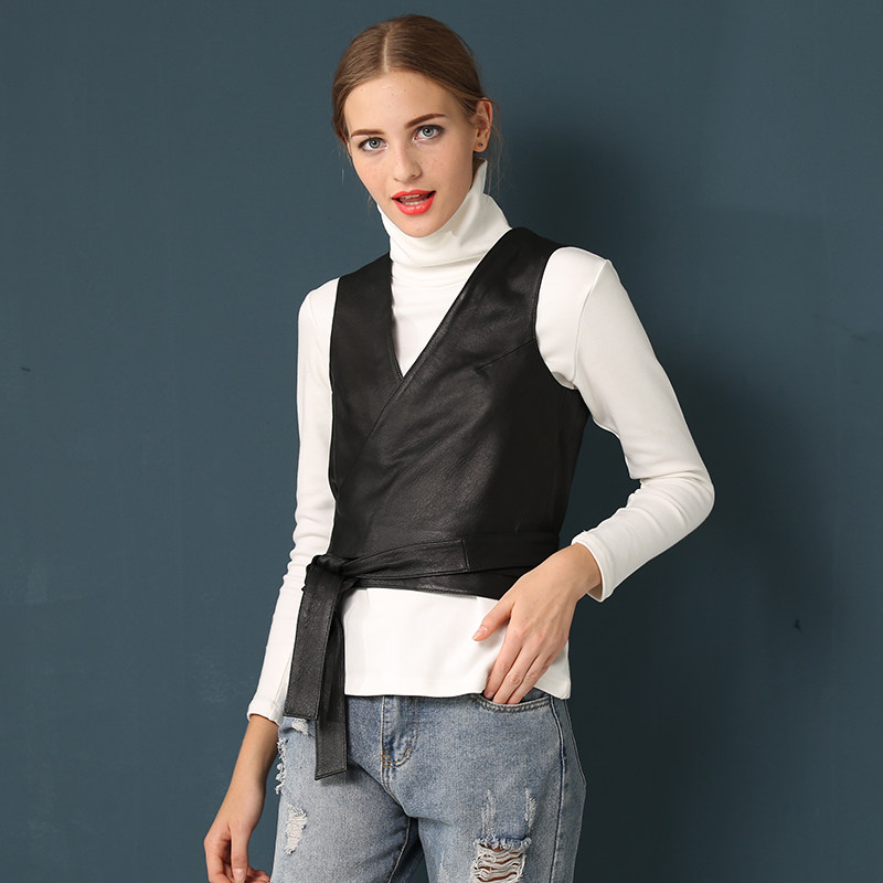 新款绵羊皮马甲女春秋修身显瘦百搭背心真皮马夹小外套韩版外搭潮