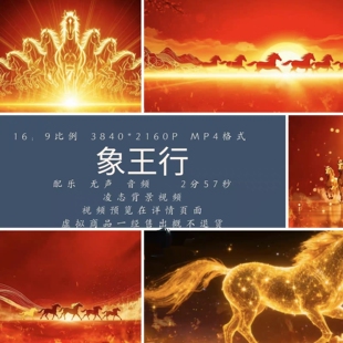 马年象王行开场节目新年会打鼓舞LED大屏幕高清背景视频音频素材