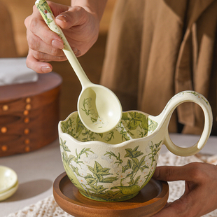 曲把杯早餐杯高颜值马克杯燕麦碗牛奶杯陶瓷水杯大容量微波炉专用