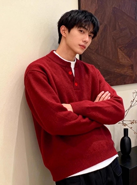 GT87高质量假两件毛衣P49红色灰色黑色M到XXL