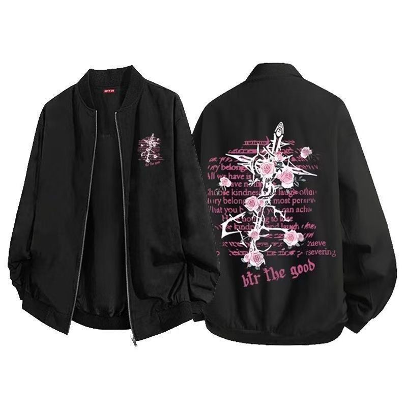 春季新款棒球服外套男女潮牌玫瑰宽松休闲百搭夹克青少年网红上衣