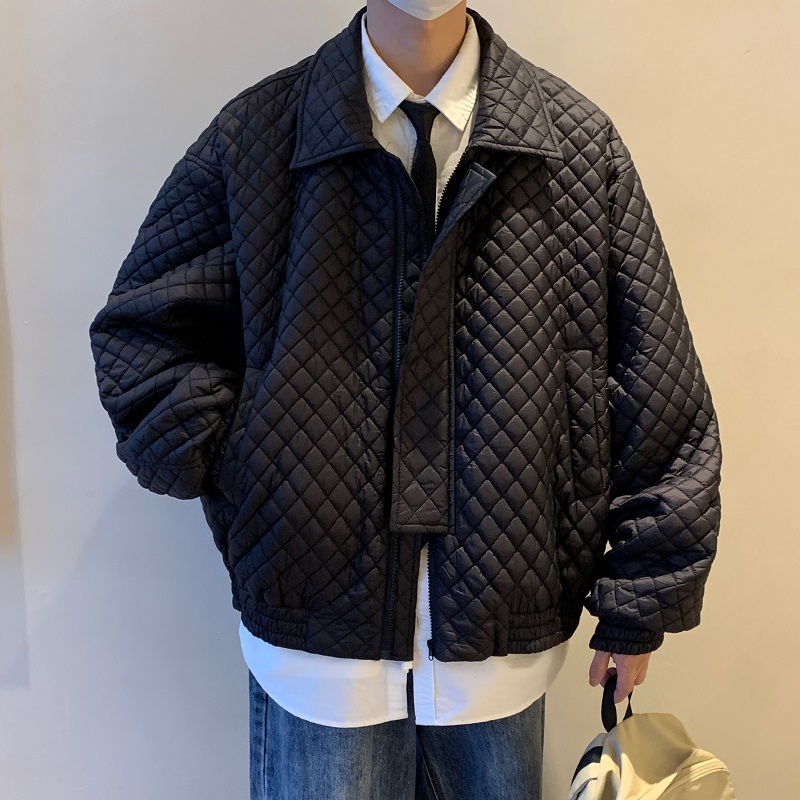 秋冬新款韩版休闲港风宽松菱格加厚棉服XZ507-1MY8009P95，男装棉衣，星座507-1
