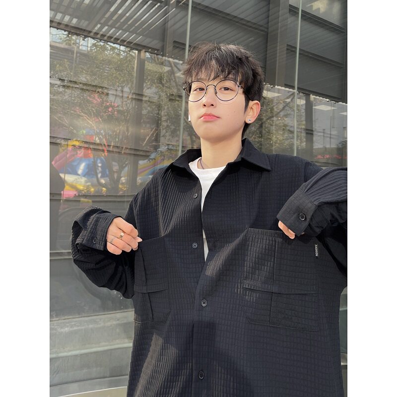 24定制工装衬衫日系宽松潮流长袖衬衫XZ507-1CS1058P55大货备,男装衬衫,星座507-1