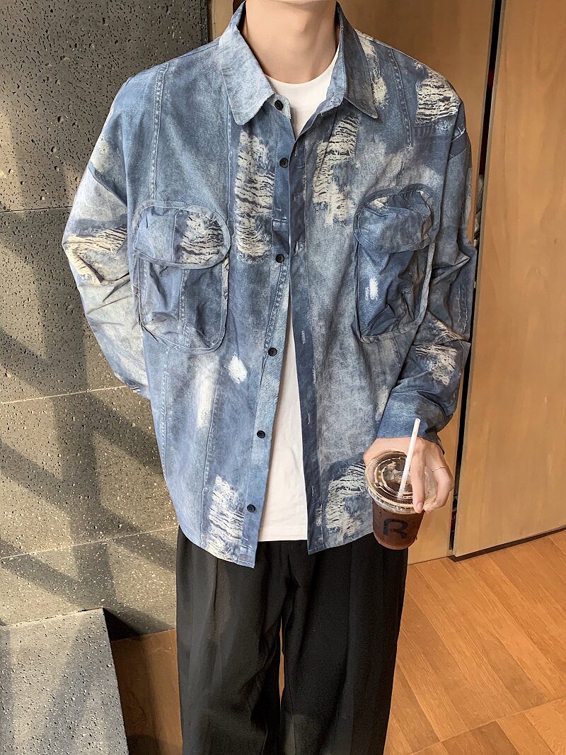 2024复古风工装美风数码印牛仔衬衫XZ507-1CS1069P5主推款,男装衬衫,星座507-1