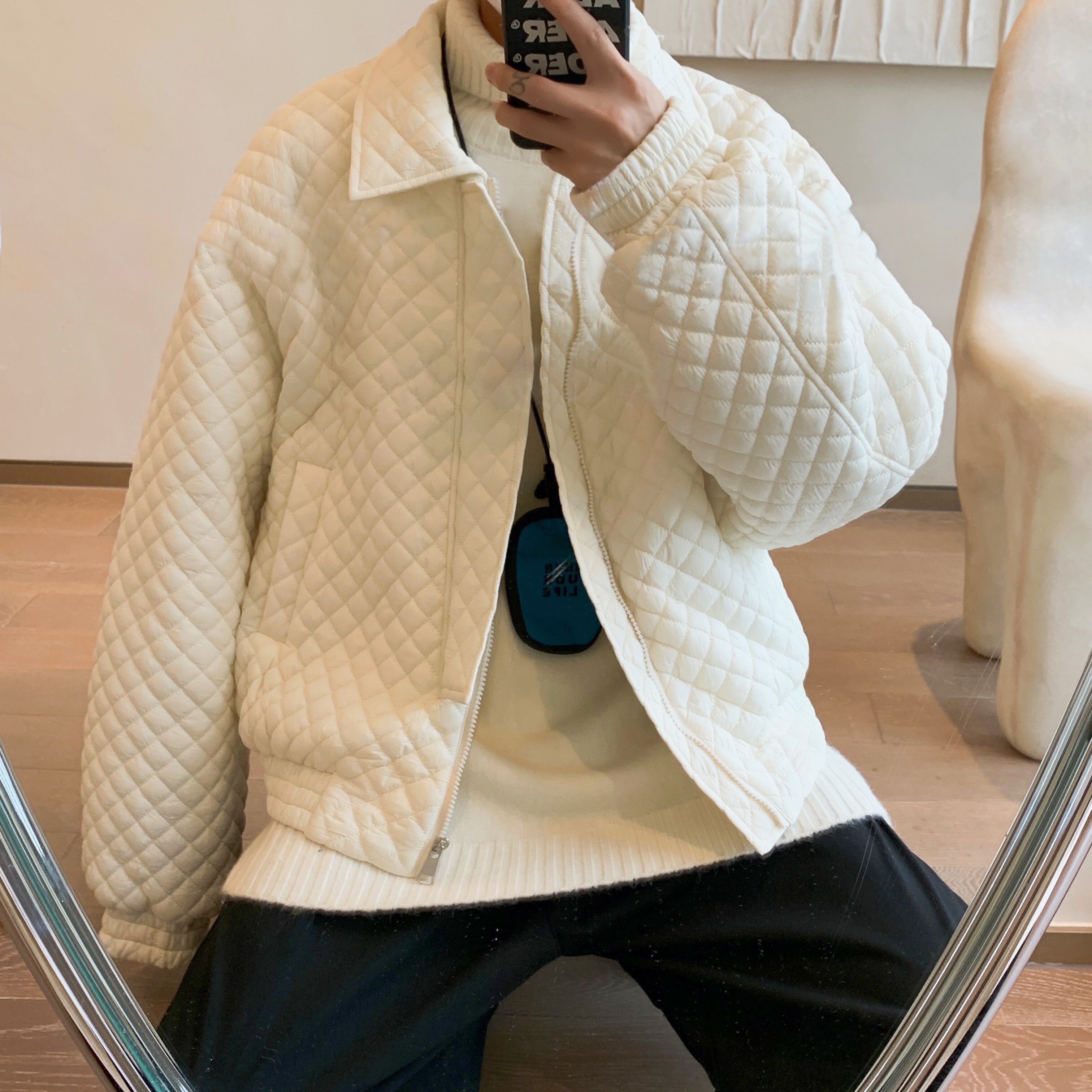 秋冬新款韩版休闲港风宽松菱格加厚棉服XZ507-1 MY8009 P95图片