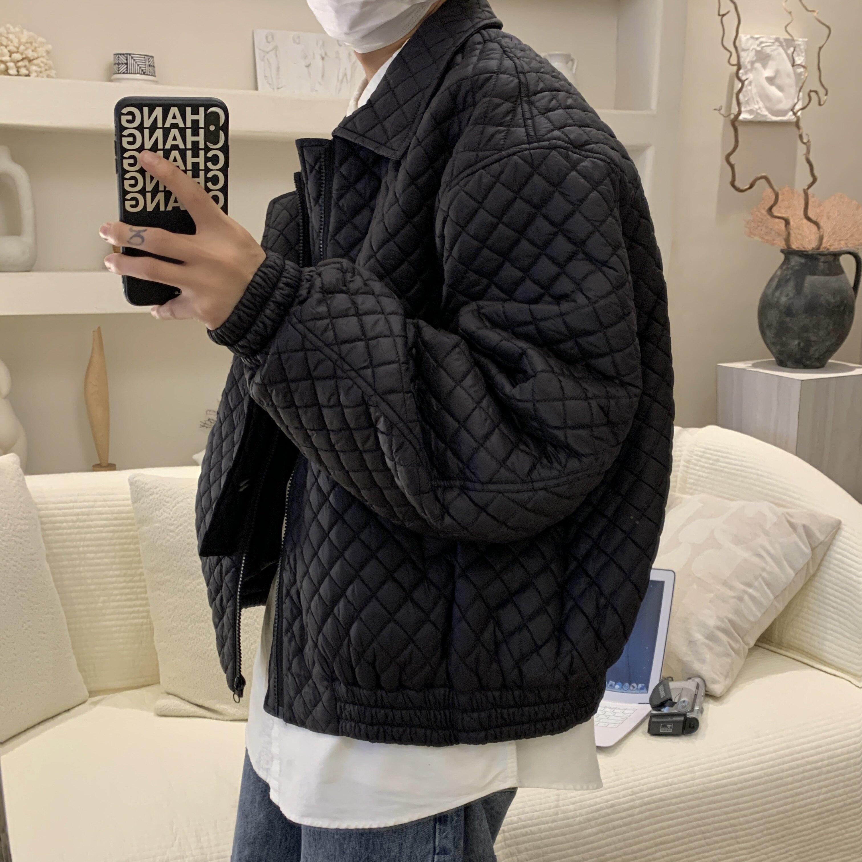 秋冬新款韩版休闲港风宽松菱格加厚棉服XZ507-1MY8009P95,男装棉衣,星座507-1