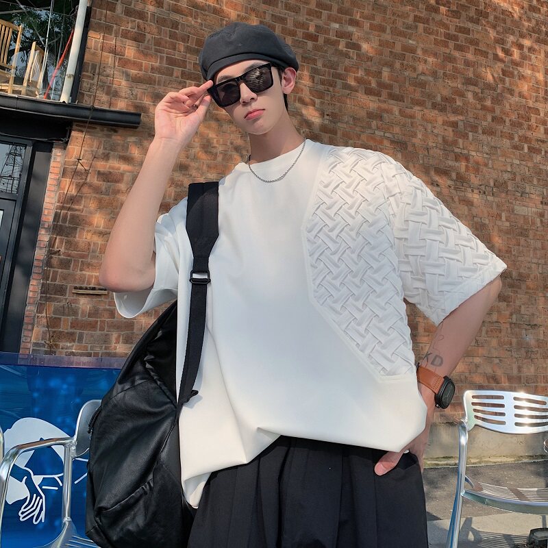 设计款拼接立体格韩式港风中性短袖XZ507-1T2004P35主推款,男装T恤,星座507-1