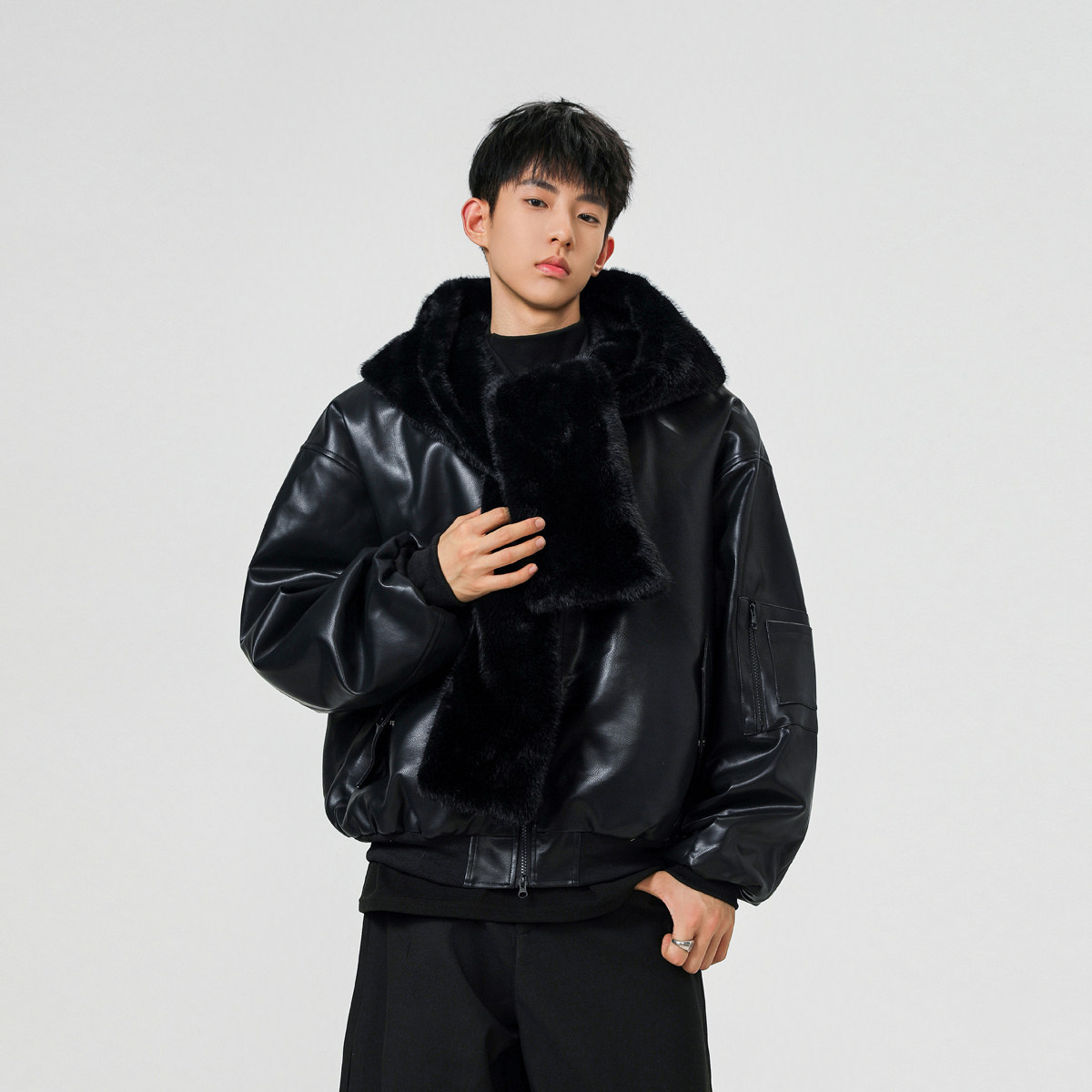 皮草围巾翻领可拆卸连帽靠街头棉服夹克XZ507-1MY8021P105货备,男装夹克,星座507-1