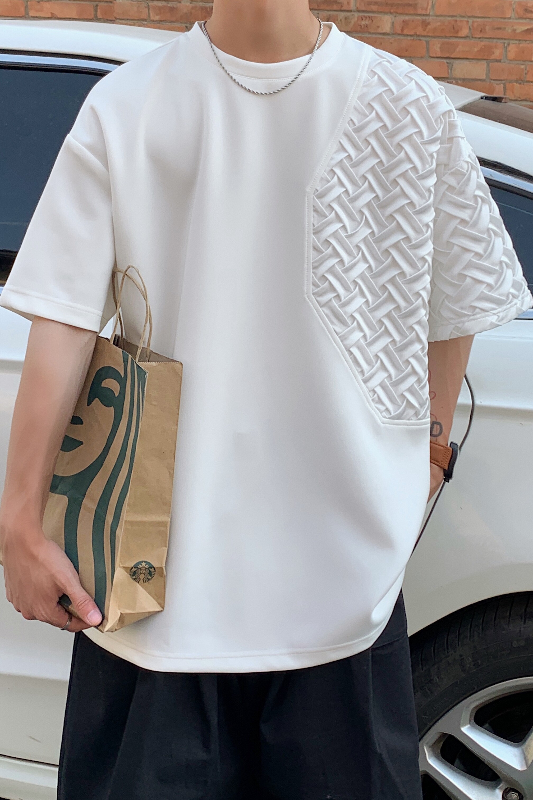 2022设计款拼接立体格韩式港风中性短袖XZ507-1T2004P45主推款,男装T恤,星座507-1