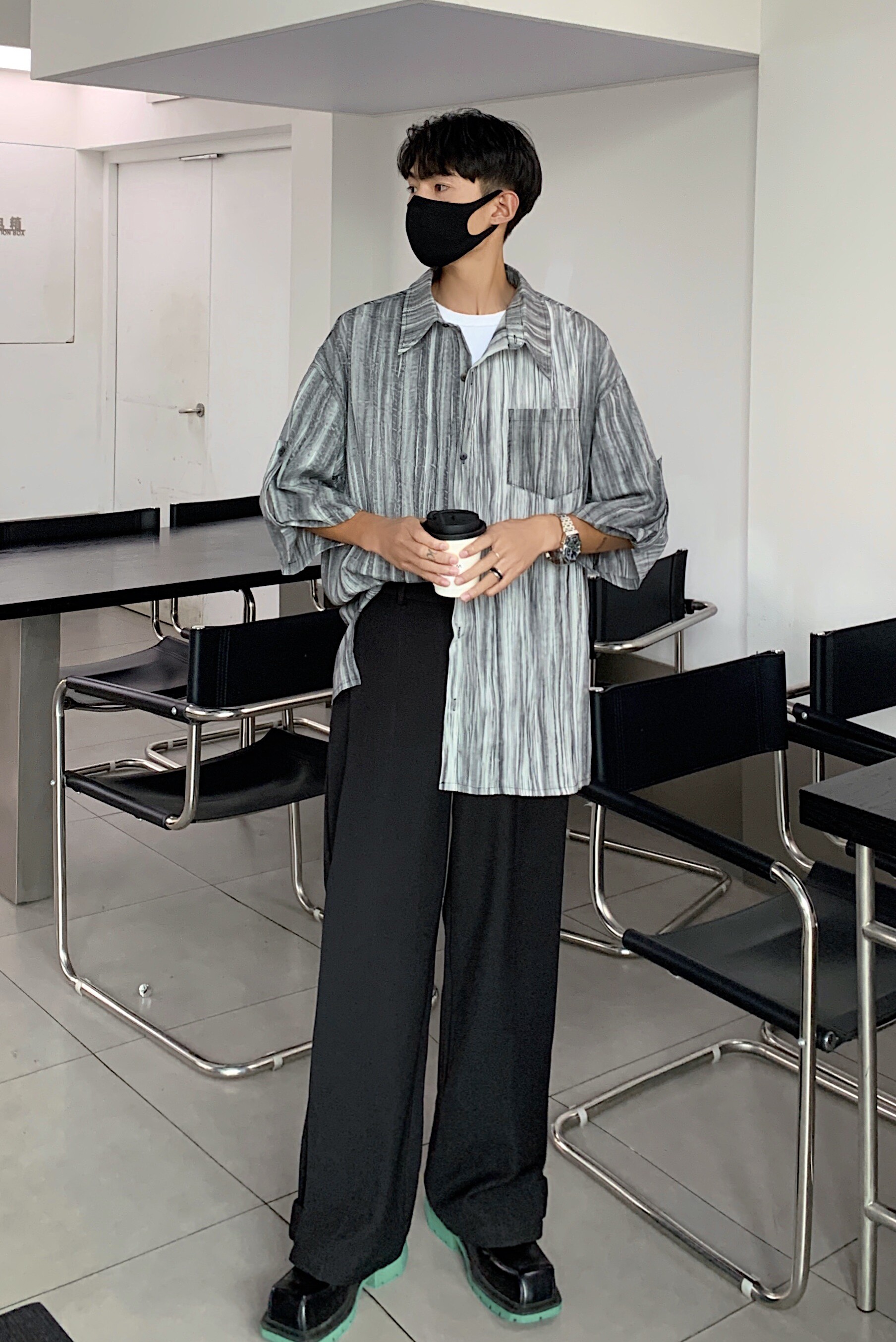 2025夏季韩式宽松上衣扎染湖短袖设计感衬衫XZ507-1CS1051P50,男装T恤,星座507-1