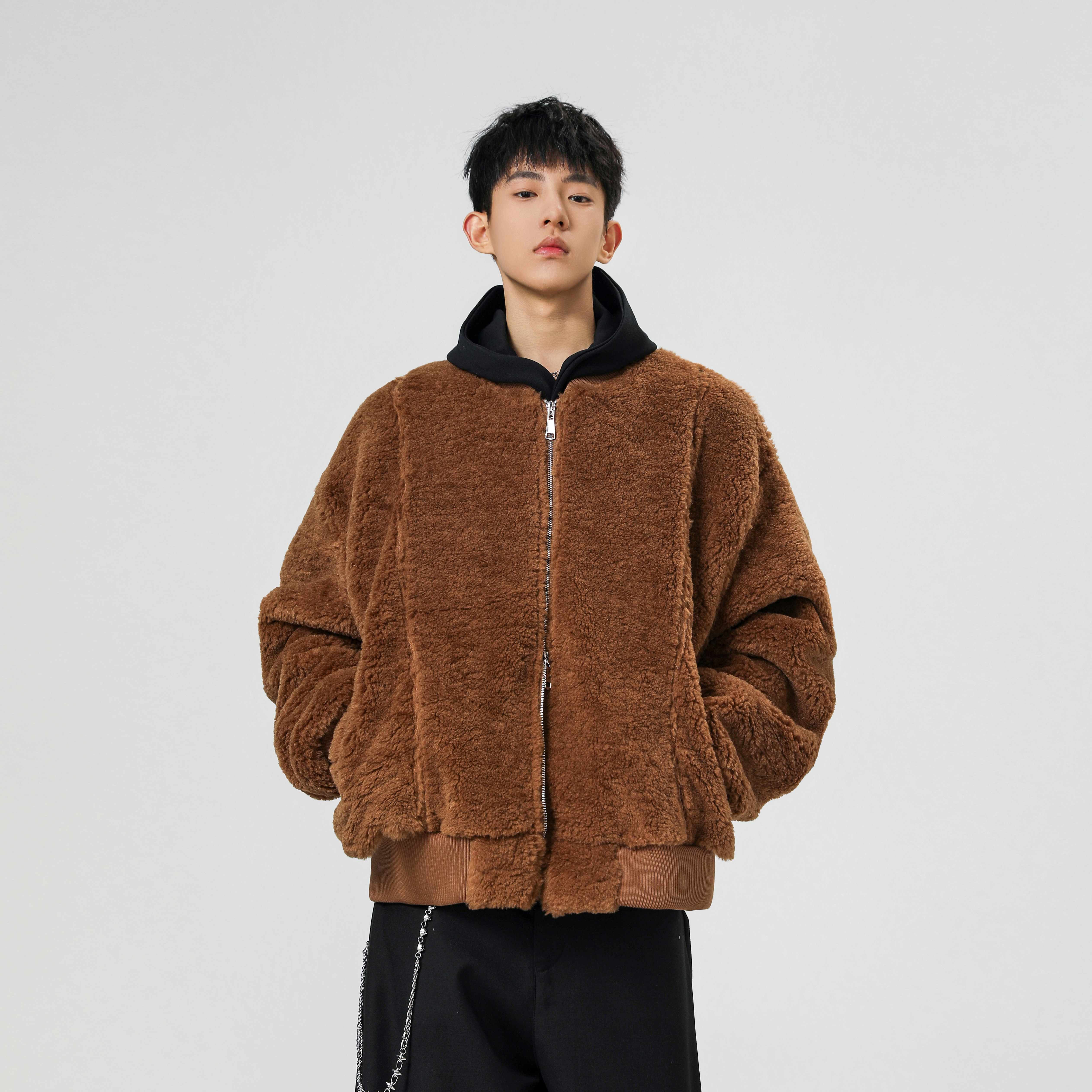 冬季仿皮毛一体夹克休闲仿羊羔毛机车外套XZ507-1MY8023P120，男装夹克，星座507-1