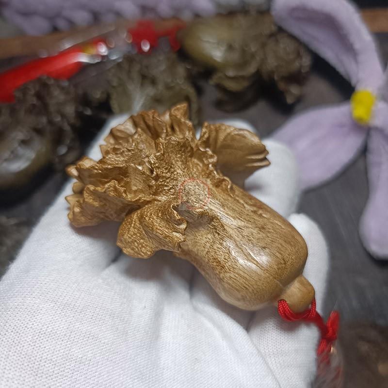 金丝楠阴沉木白菜小挂件招财实木百财吊坠手把件钥匙扣古玩木雕