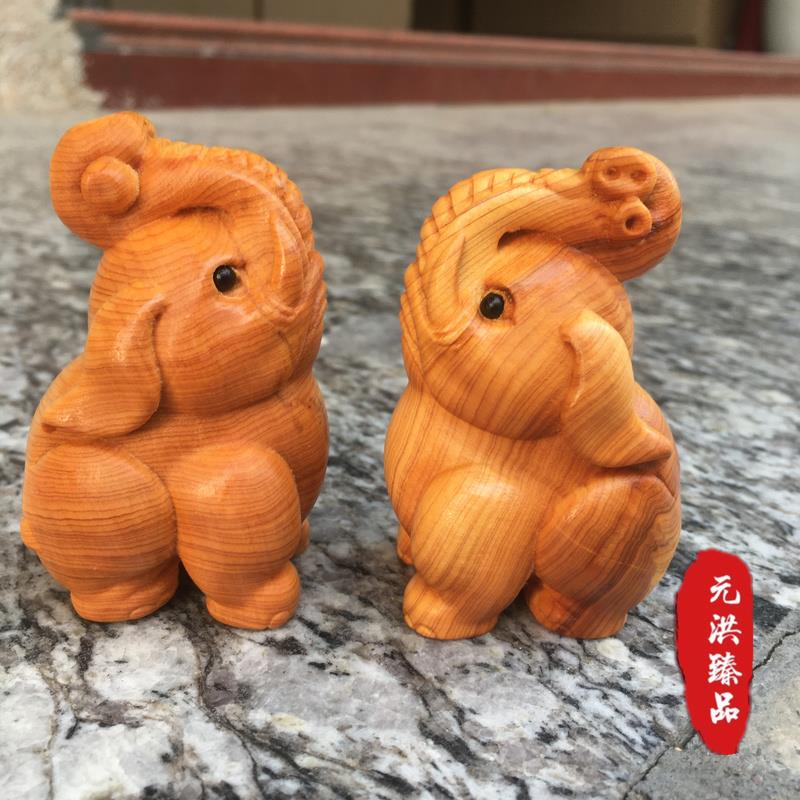 崖柏木雕手把件富贵吉祥小象雕刻木质摆件实木工艺品大象汽车摆件