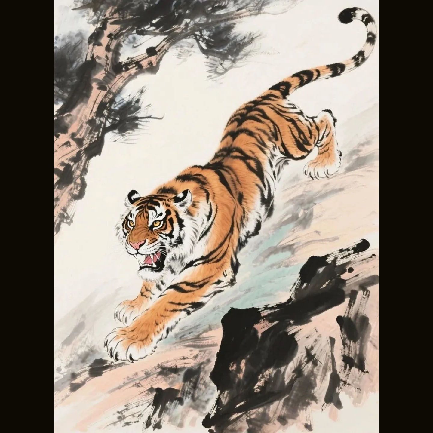 经典水墨风格老虎装饰画自粘装饰画客厅玄关过道办公室不干胶贴纸
