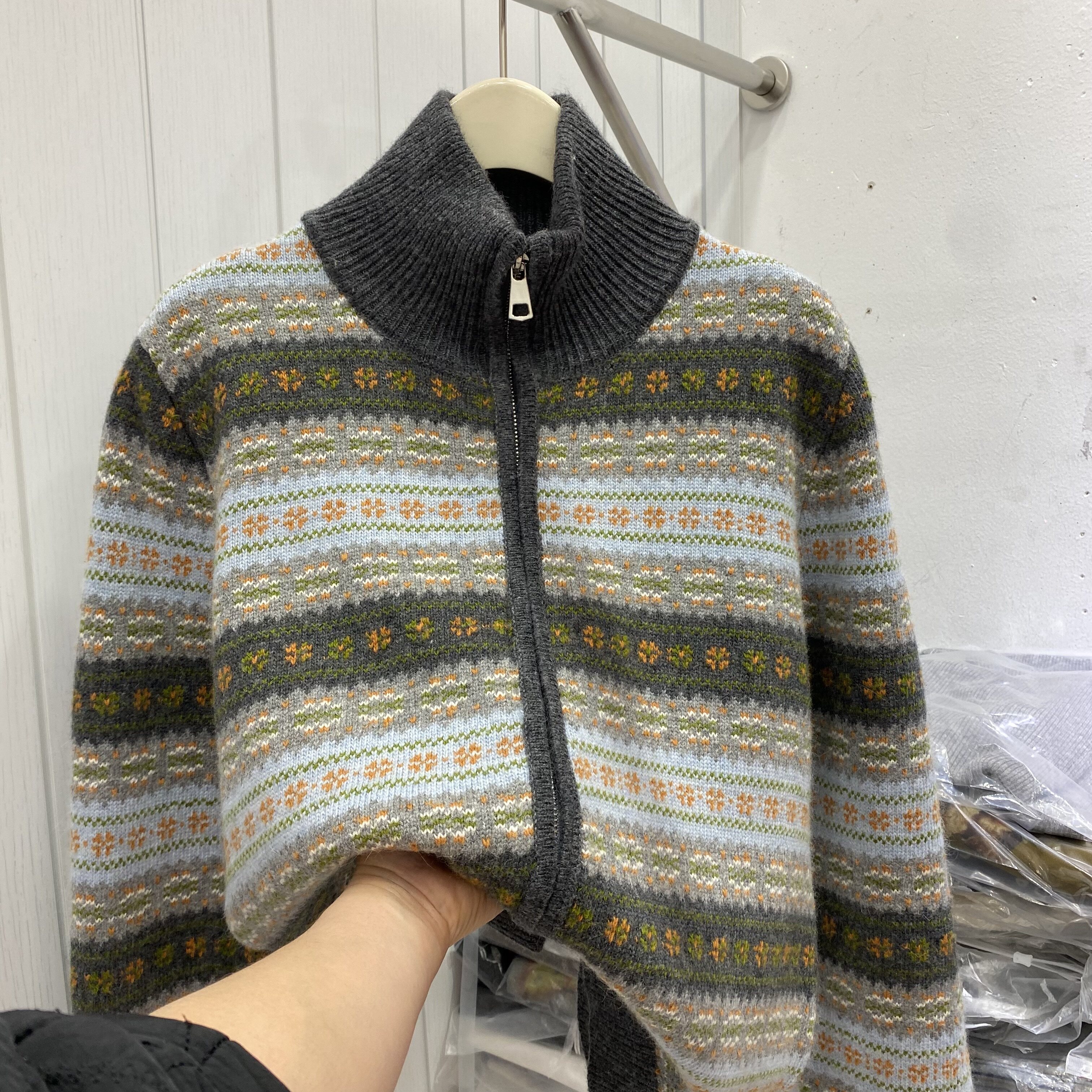 欧洲站秋冬新款时尚高领复古提花撞色宽松百搭羊毛拉链针织开衫女,女装/女士精品,毛针织衫,淘宝优惠券,粉丝福利购,淘宝优惠卷