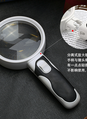 90MM高清5X带灯维修检测老人读书看报77390B手持式放大镜定制LOGO