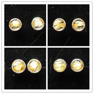 天然水晶钛晶耳钉S925银女款5mm金发晶耳饰个性气质养耳洞防过敏