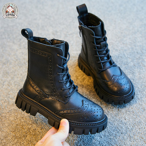 儿童真皮单靴头层牛皮加绒马丁靴