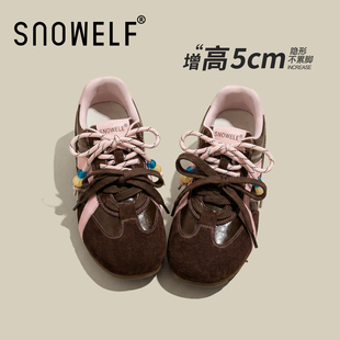 厚底德训鞋女2026新款爆款春季内增高女鞋百搭休闲运动鞋棕色鞋子