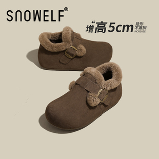 羊毛厚底勃肯鞋女款2025新款冬季加绒保暖棉鞋外穿增高全包毛毛鞋