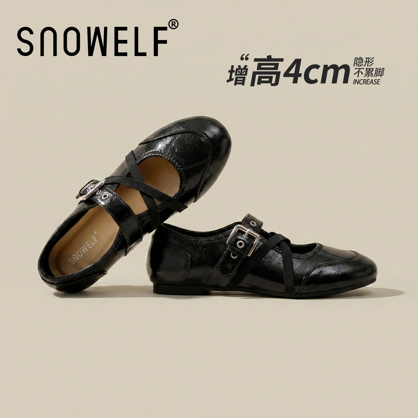 snowelf~黑色绑带玛丽珍芭蕾鞋