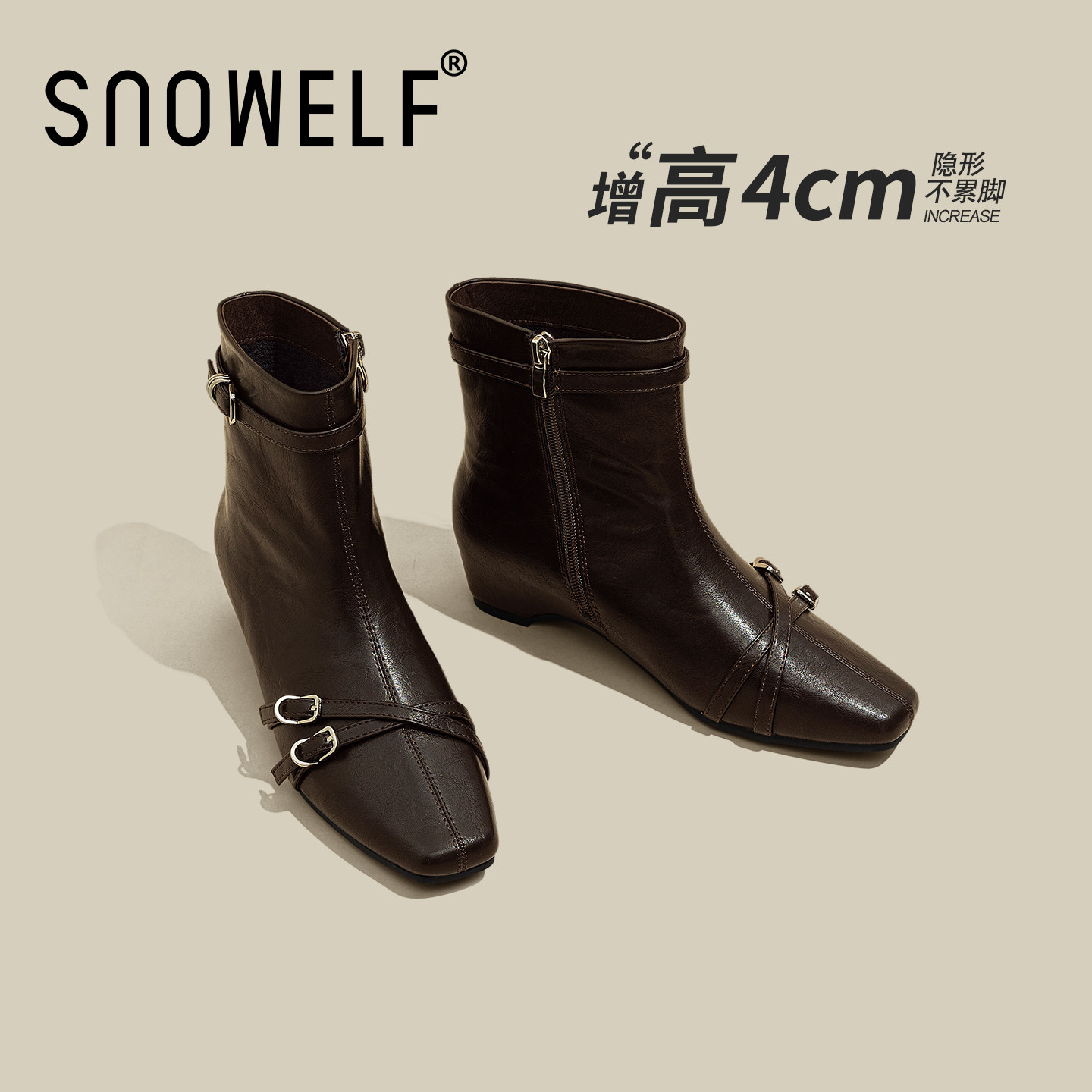 snowelf~咖色美拉德短靴图片
