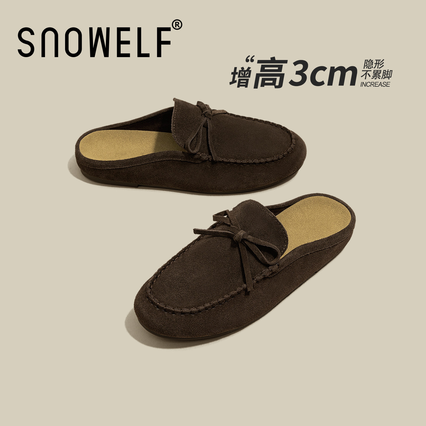 snowelf老钱风棕色勃肯鞋半拖鞋图片