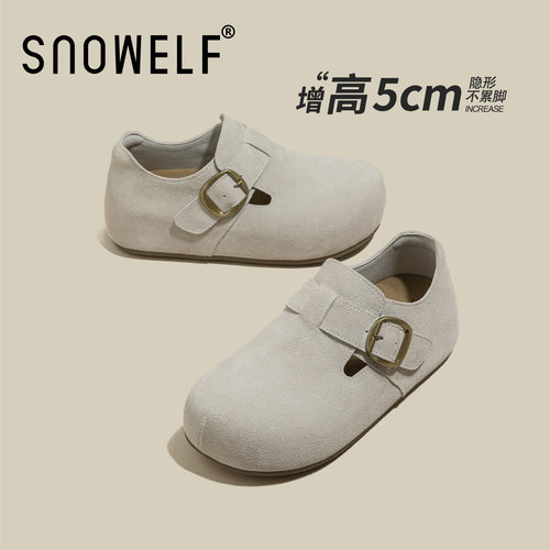 【隐形增高5cm】沙色厚底勃肯鞋