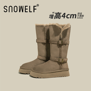 厚底毛毛加绒保暖棉鞋女款2025新款冬季中长筒雪地靴防滑高筒靴子