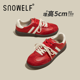 内增高德训鞋女款2026新款红色鞋子巨好看不累脚女鞋百搭厚底板鞋