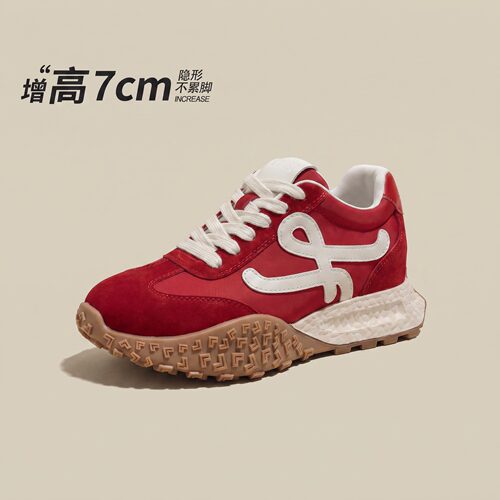 7CM~红色巨好看德训鞋增高鞋女士