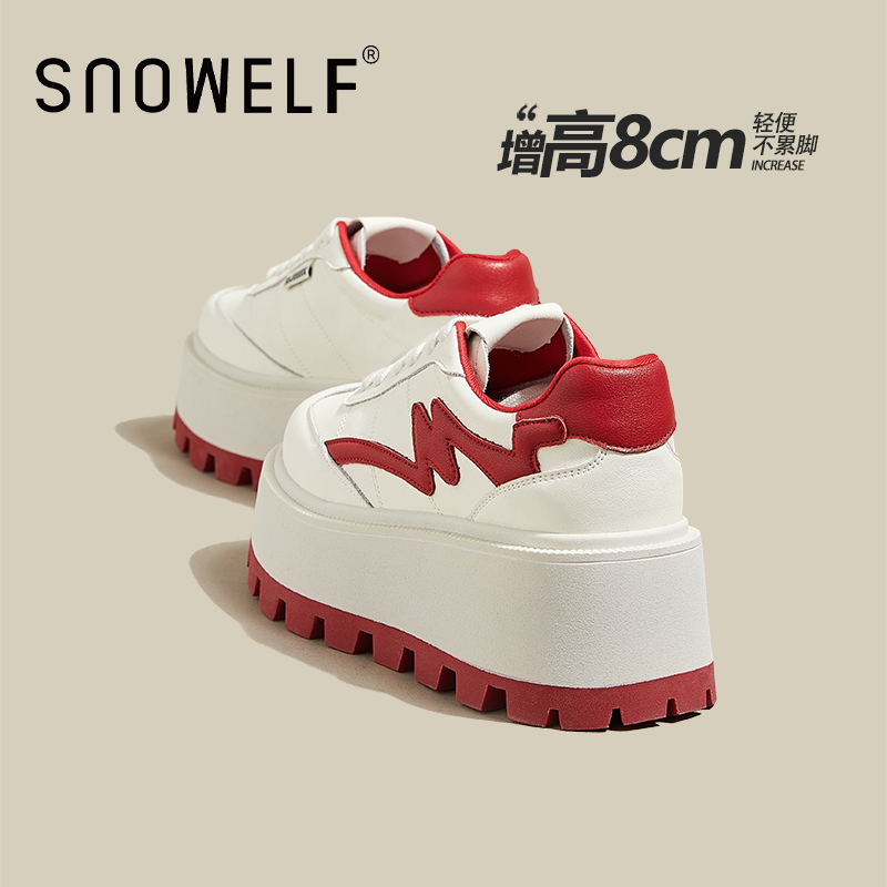 红色过年松糕厚底鞋Snowelf增高