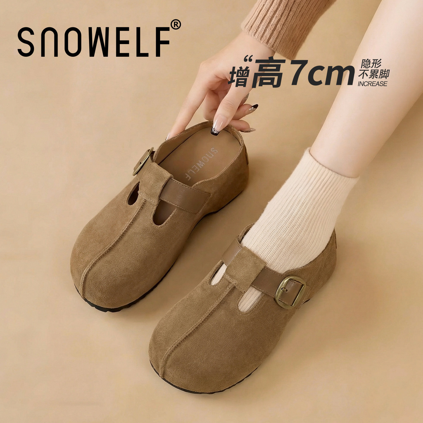 周雨彤同款外穿半拖鞋厚底勃肯鞋子女2026新款春季百搭增高穆勒鞋