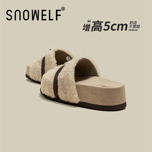 snowelf羊毛勃肯鞋厚底毛毛鞋5cm