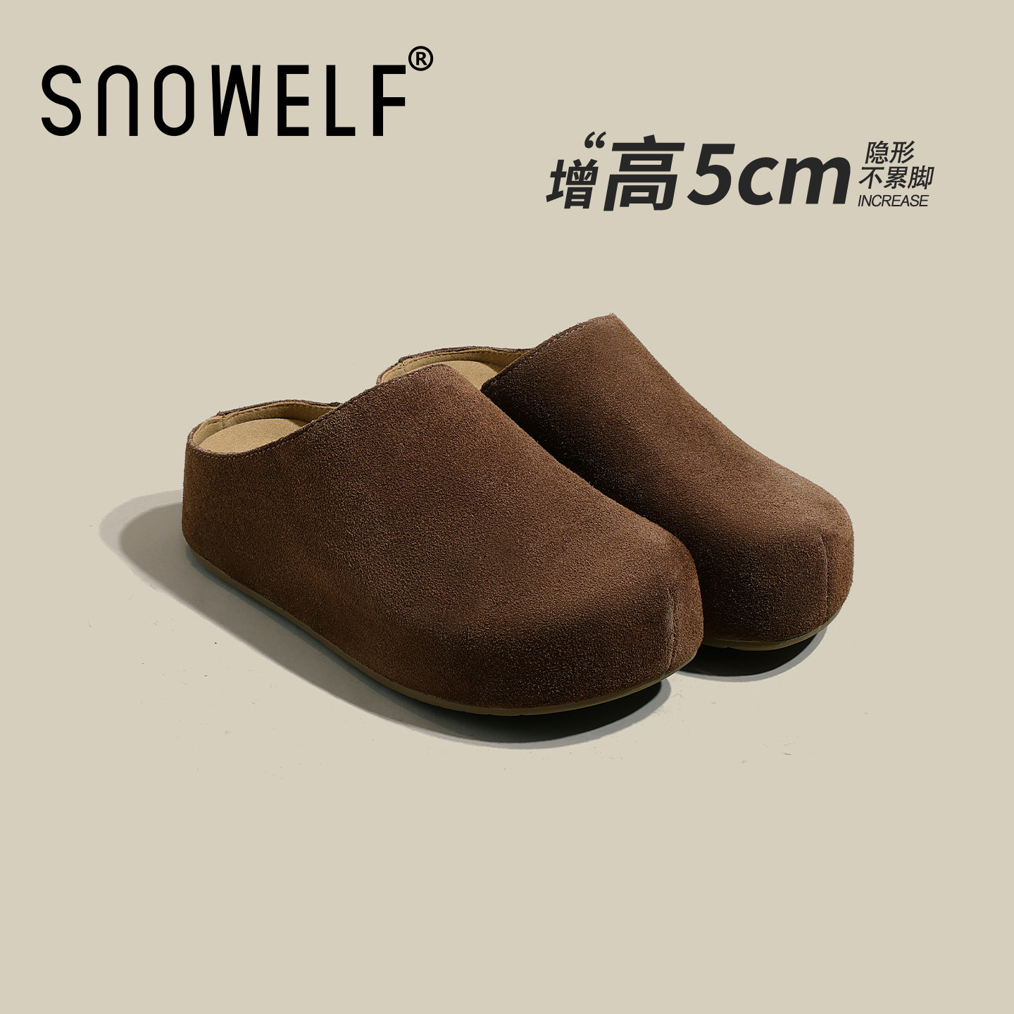 复古厚底勃肯鞋女款2026新款春季真皮半拖增高拖鞋一脚蹬懒人鞋子