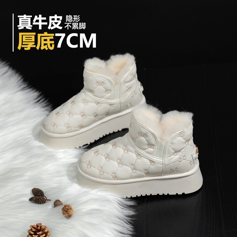 snowelf米色加厚内增高雪地靴