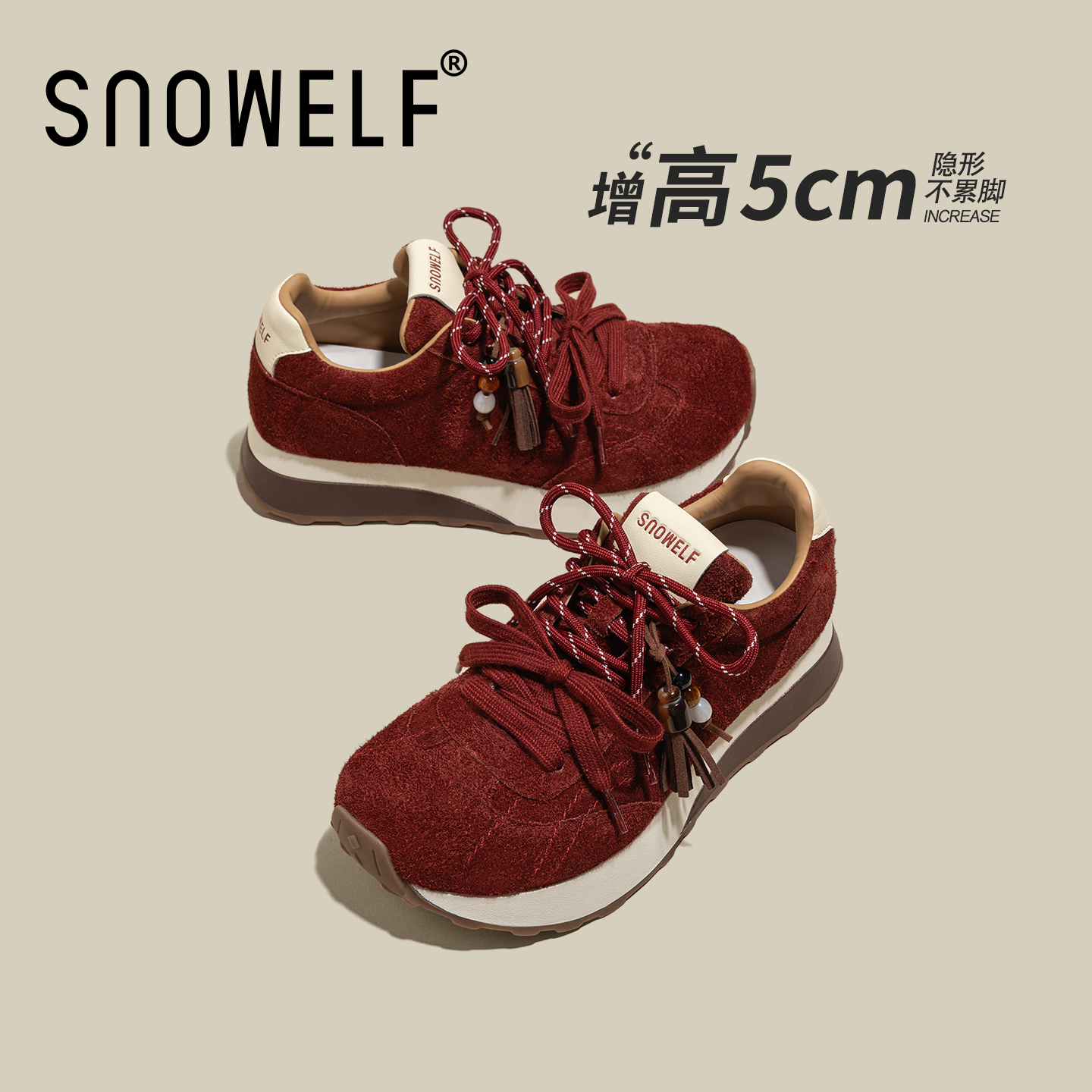 snowelf红色厚底鞋子女款秋季