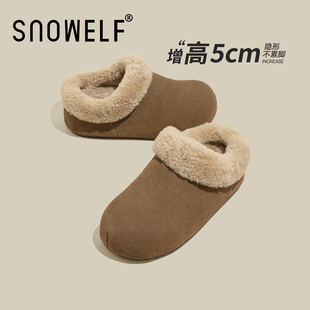 毛口厚底勃肯鞋女2025新款冬季加绒加厚包头半拖鞋一脚蹬毛毛棉鞋
