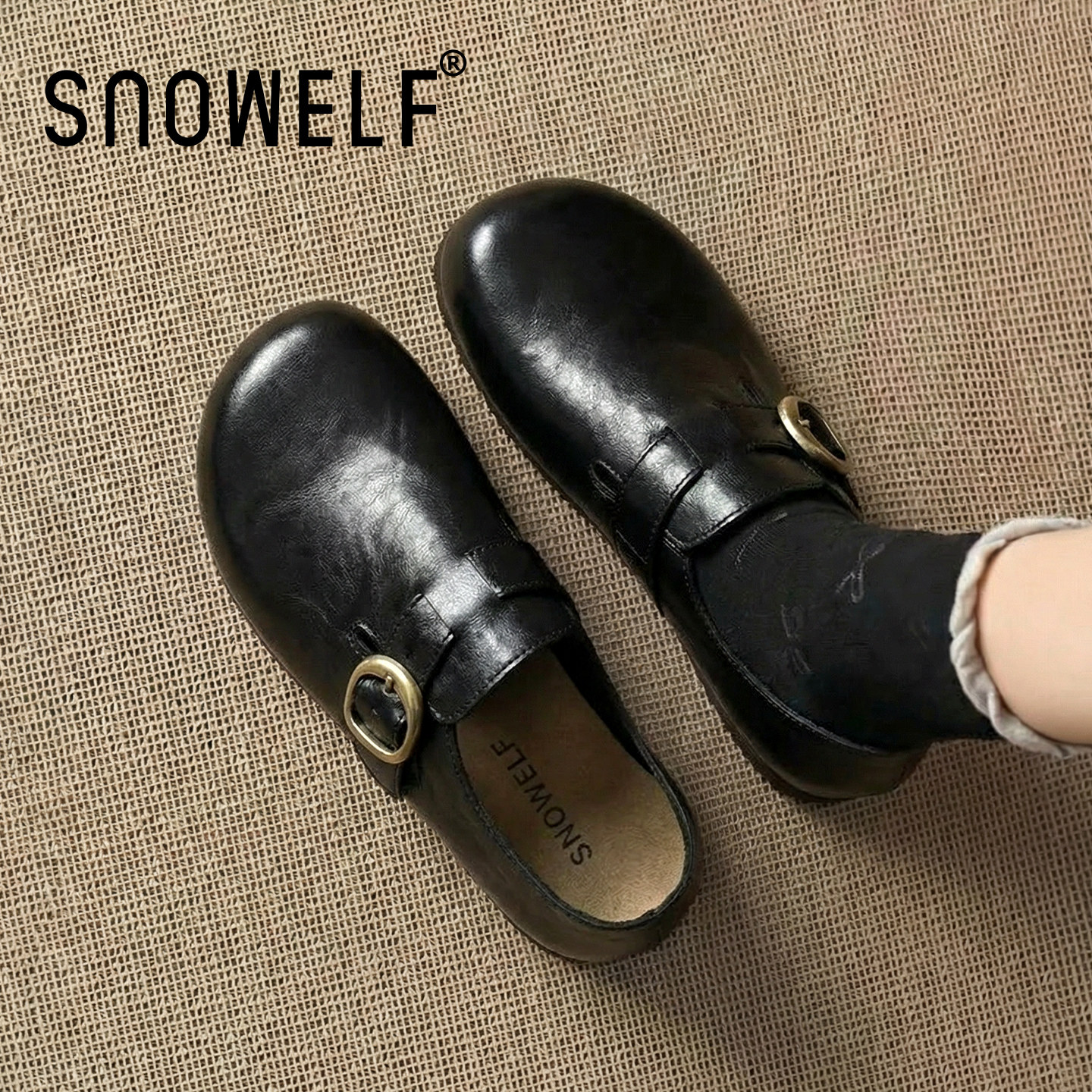 厚底增高勃肯鞋女款2026新款春季黑色小皮鞋软底单鞋一脚蹬女鞋子