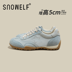 蓝色内增高平底德训鞋女2026新款春季真皮软底不累脚女鞋星星单鞋