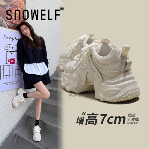 SNOWELF~7cm增高女鞋系带老爹鞋