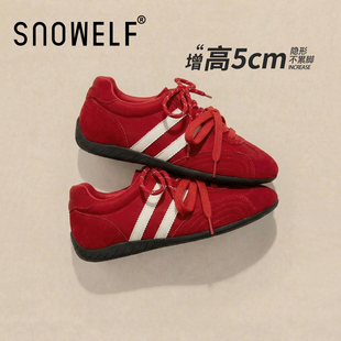 厚底红色德训鞋女款内增高女鞋2026新款今年流行爆款休闲运动鞋子