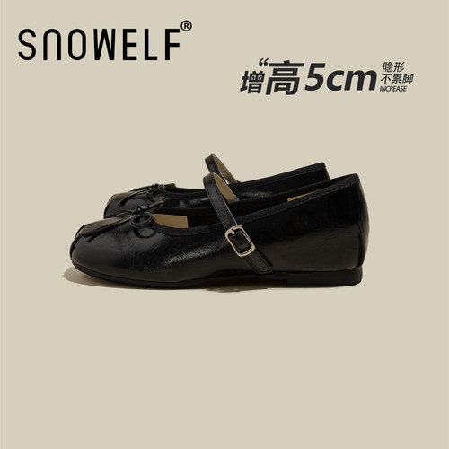 snowelf~黑色真皮内增高玛丽珍鞋