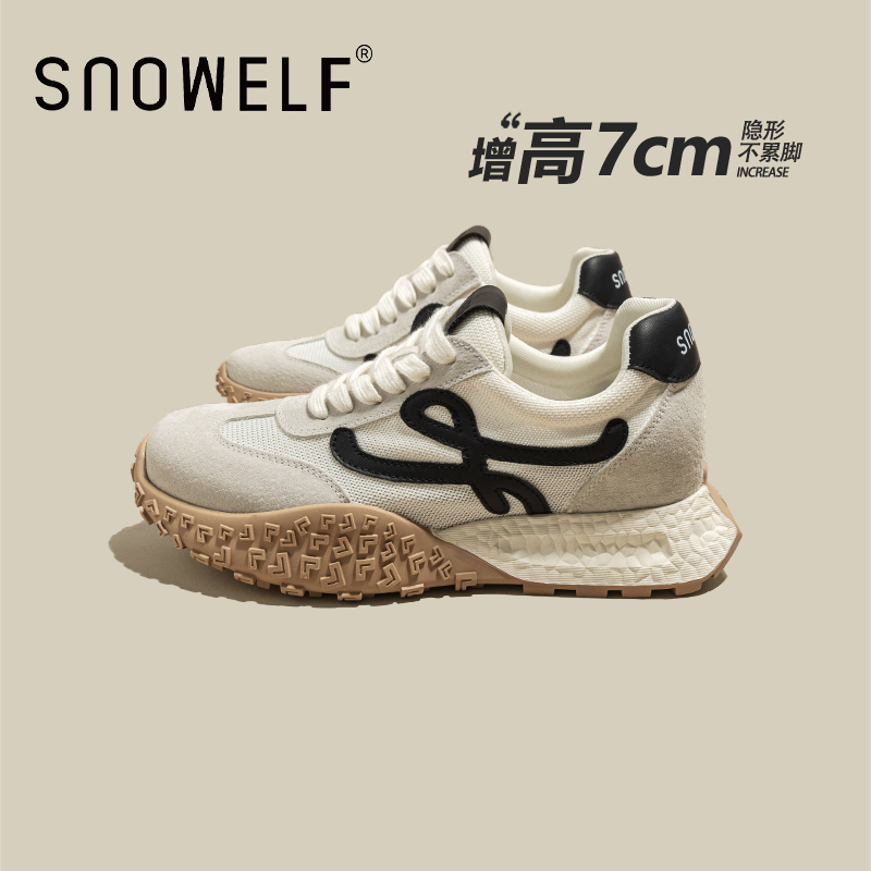 snowelf白色鞋子女款增高德训鞋
