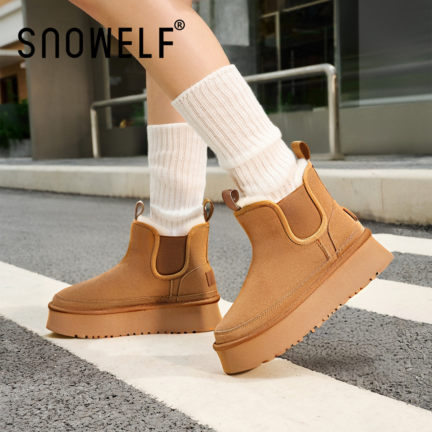 snowelf【冬季厚底切尔西靴子】