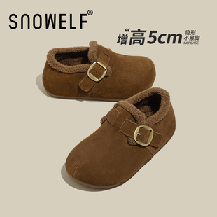 5CM内增高勃肯鞋女2025冬季新款厚底加绒加厚毛毛鞋保暖羊毛棉鞋